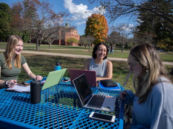 Westfield State students in discussion while studying