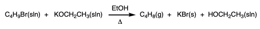 chemical equation showing the dehydrohalogenation of 1- and 2-bromobutane
