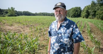 Westfield State University Alumni and donor, Gerald Davis in the field he donated to the university, July 2019