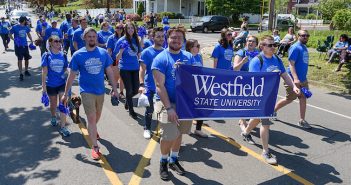 Westfield State marching in Westfield 350 parade