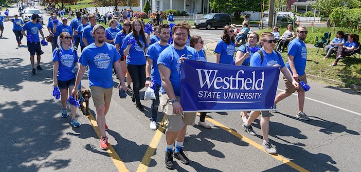 Westfield State marching in Westfield 350 parade
