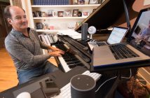 Chair of the Westfield State University Music Department, Andy Bonnacci at his home studio in Westfield, MA