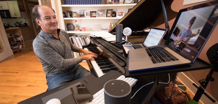 Chair of the Westfield State University Music Department, Andy Bonnacci at his home studio in Westfield, MA