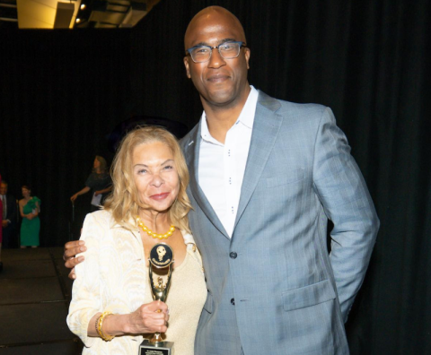 Dr. Pierre Theodore, 2020 winner of the GlobalMindED Inclusive Leader Award for Health and Wellness, with Dr. Linda Thompson, 2024 recipient of the award.