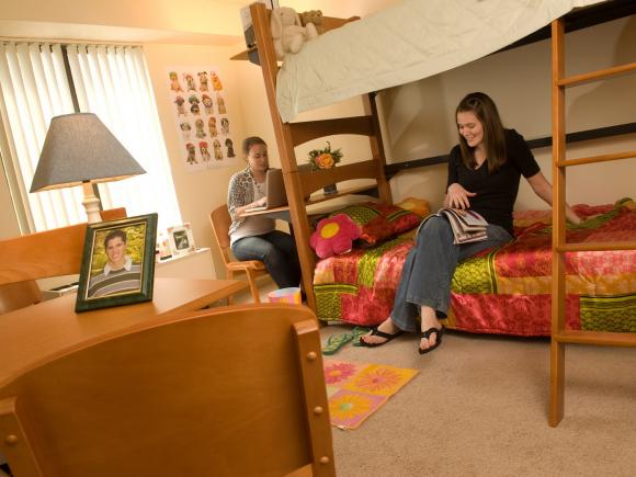 two students in the Apartment Complex dorm