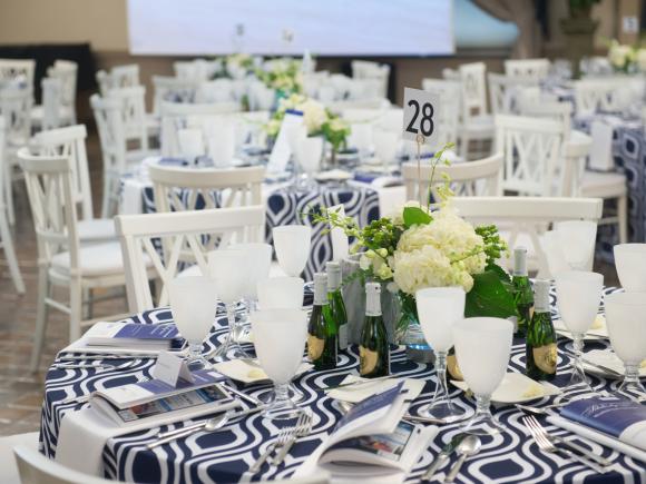 Tables set up for the 175th Gala celebration inside the Scanlon Banquet Hall