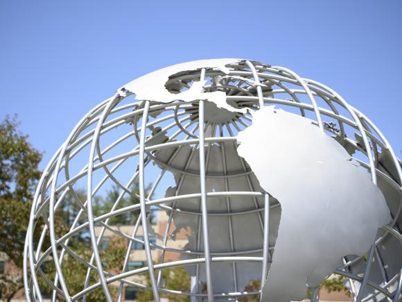 Globe on the campus green