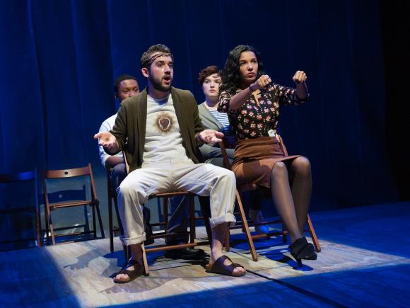 Student Actors Driving during a scene in the Ely Black Box Theater