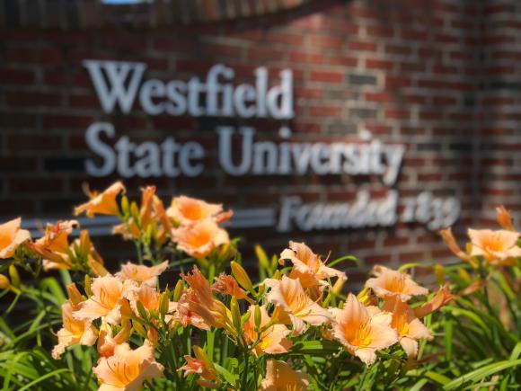 Campus Entrance with Spring Flowers