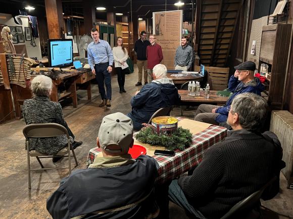 MPA student Sean Moorhouse presenting to members of the Westfield Historic Industries Preservation Project.