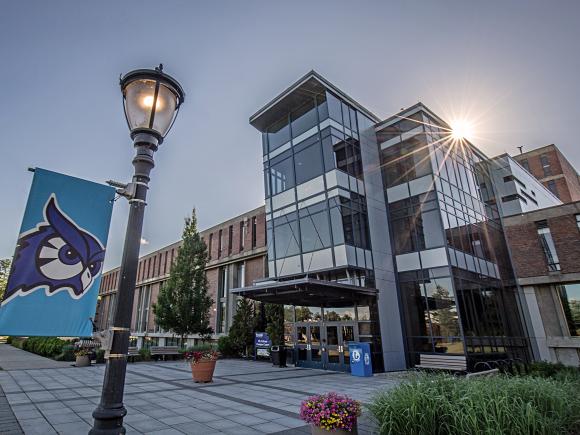 Sunset outside the Ely Campus Center