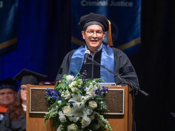 Photo of Noe Ortega at Westfield State Graduate Commencement