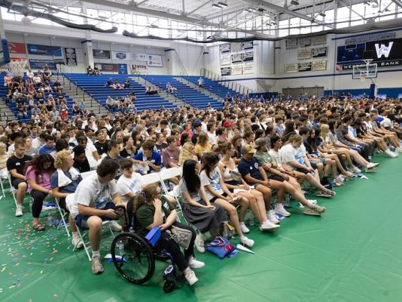 Opening day, with the new first-year class gathering to hear from some of the University's leaders about what to expect this upcoming semester.