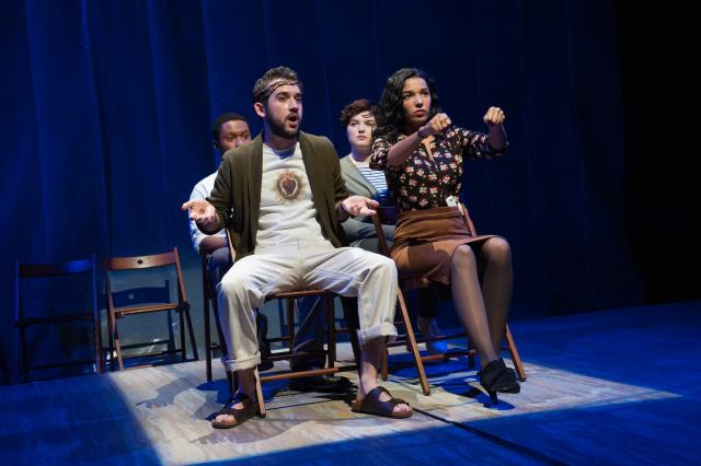 Student Actors Driving during a scene in the Ely Black Box Theater