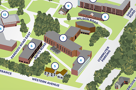 Wilson Hall on the campus map