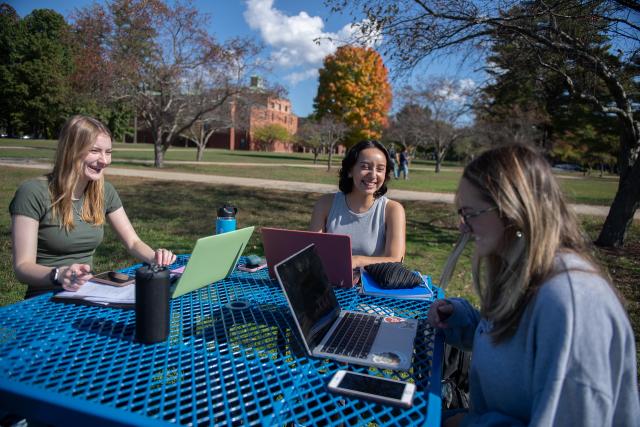 Westfield State students in discussion while studying
