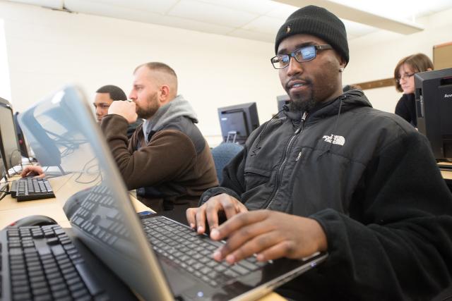 Westfield State Computer Science student in computer lab