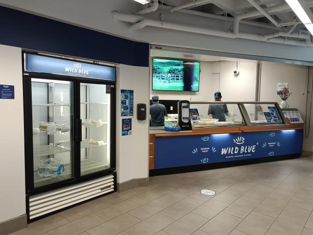Wild Blue's sushi station and their order pickup area. 