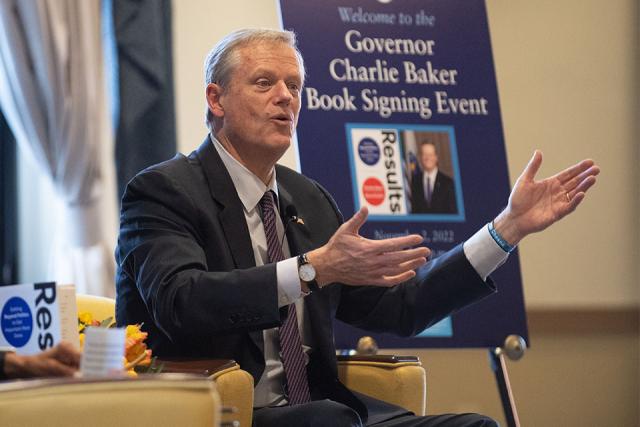 The 72nd Governor of Massachusetts, Charlie Baker, speaks at a book signing event.