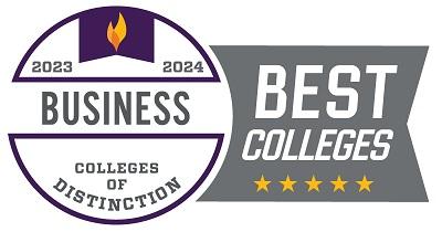 Colleges of Distinction 2023-2024 Business award with purple border