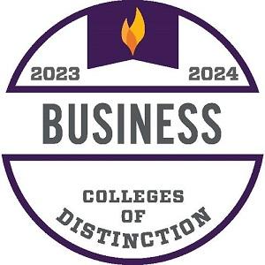 Colleges of Distinction 2023-2024 Business award round with purple border