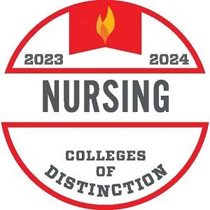 Colleges of Distinction 2023-2024 Nursing award round with red border