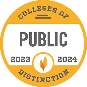 Colleges of Distinction 2023-2024 Public award round with yellow border