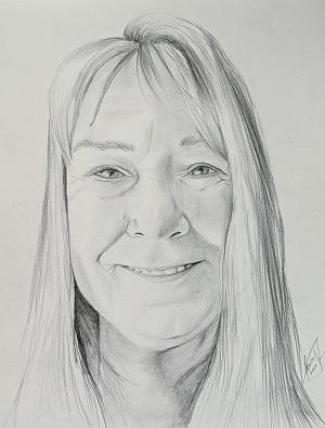 Sketch drawing of art faculty member Barbara Keim.