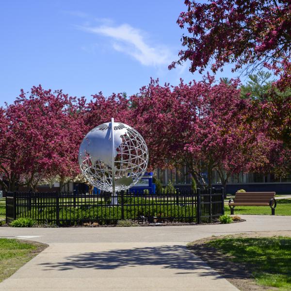 Photo of the globe on the campus green