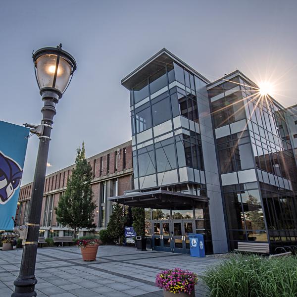 Sunset outside the Ely Campus Center