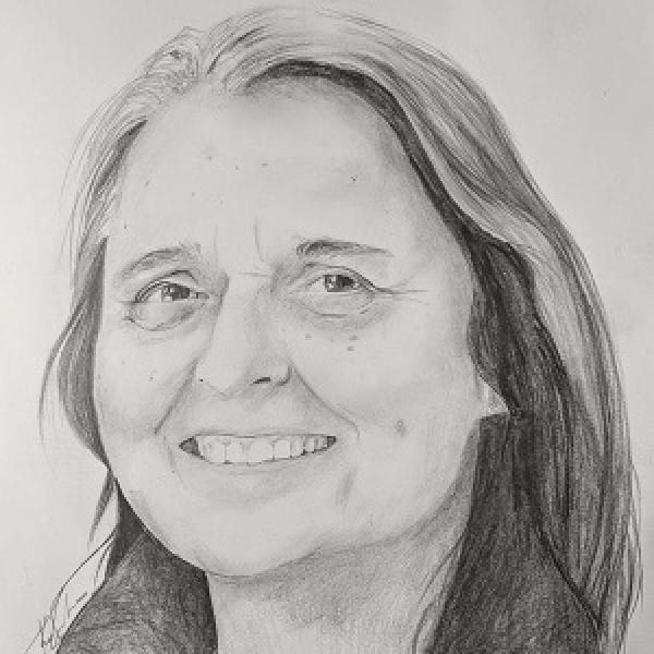 Sketch drawing of art faculty member Jamie Wainwright.