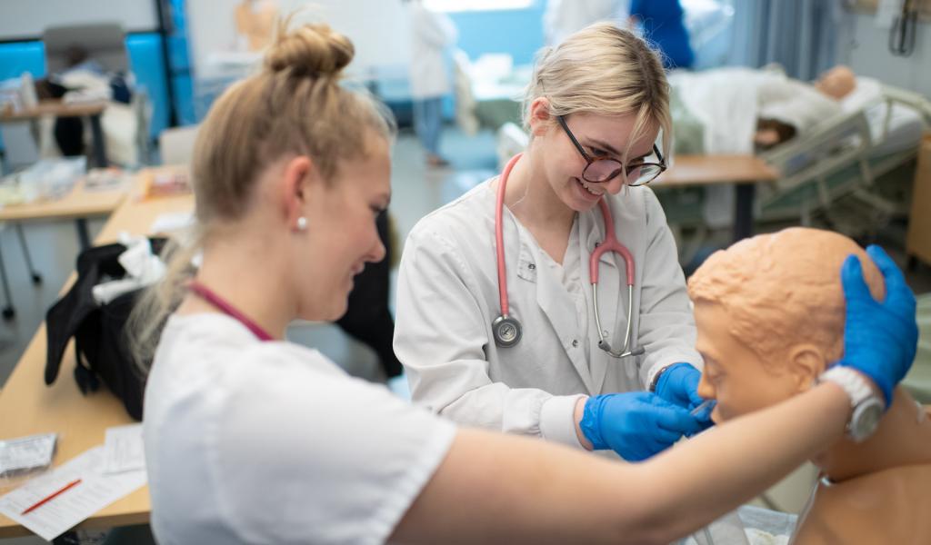 Westfield State nursing students work in the Sim Lab