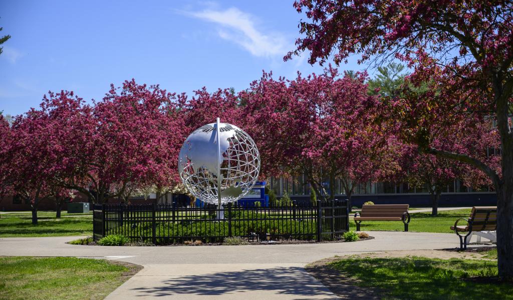 Photo of the globe on the campus green