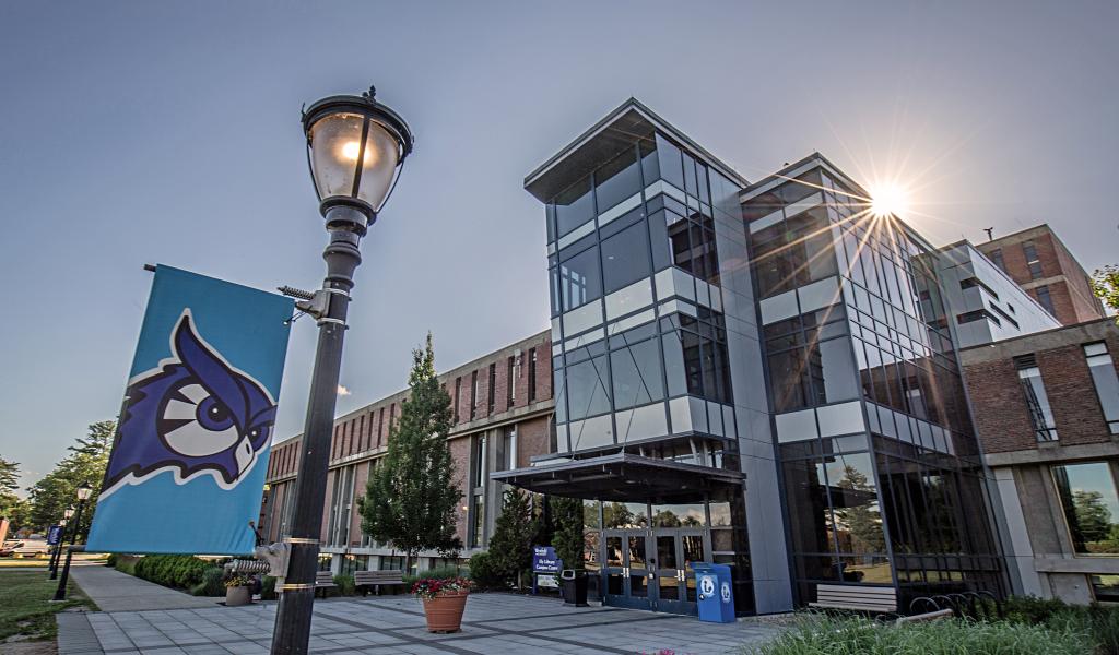 Sunset outside the Ely Campus Center