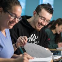 students studying in class