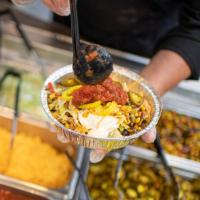 A close-up photograph of a burrito bowl—one of the many food options on campus.
